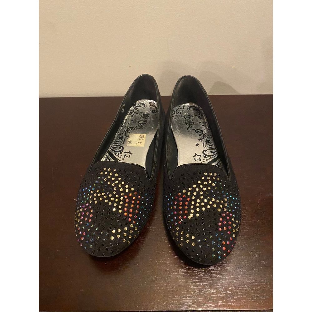 ballet flats size 8 suede with multicolored rhinestones